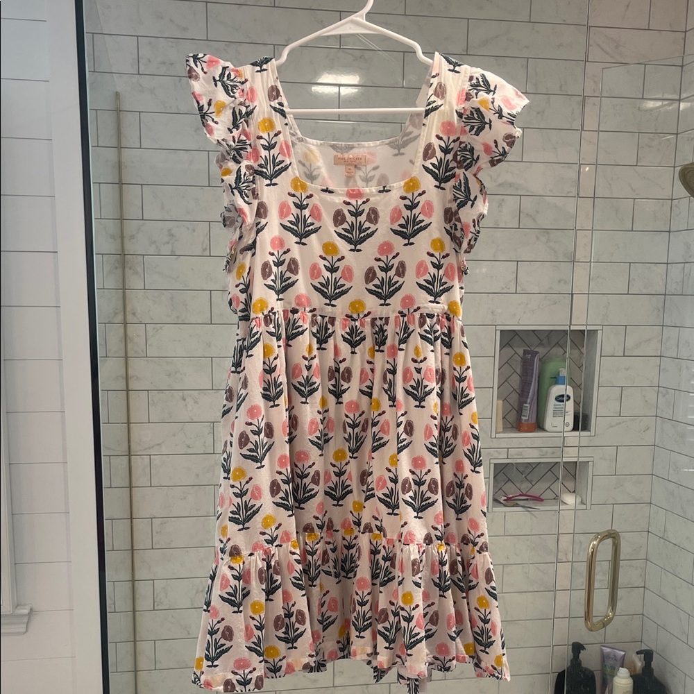 Pink Chicken Floral Mini Dress with Ruffle Sleeves